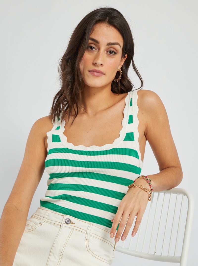 Camiseta sin mangas de punto de canalé 'JDY' a rayas verde - Kiabi