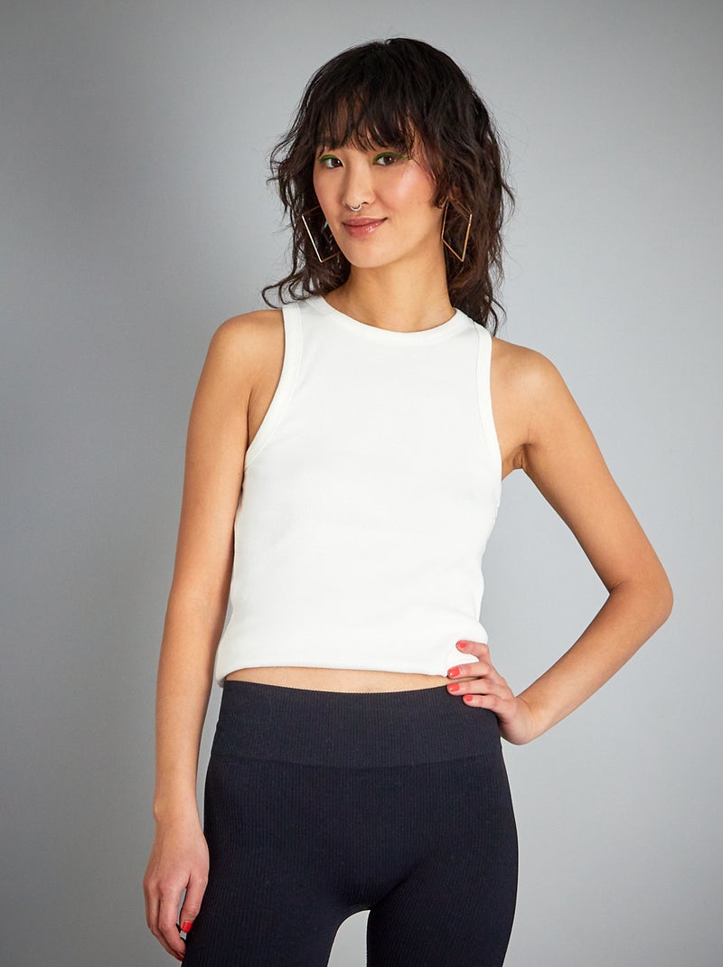 Camiseta sin mangas de punto de canalé liso Blanco - Kiabi