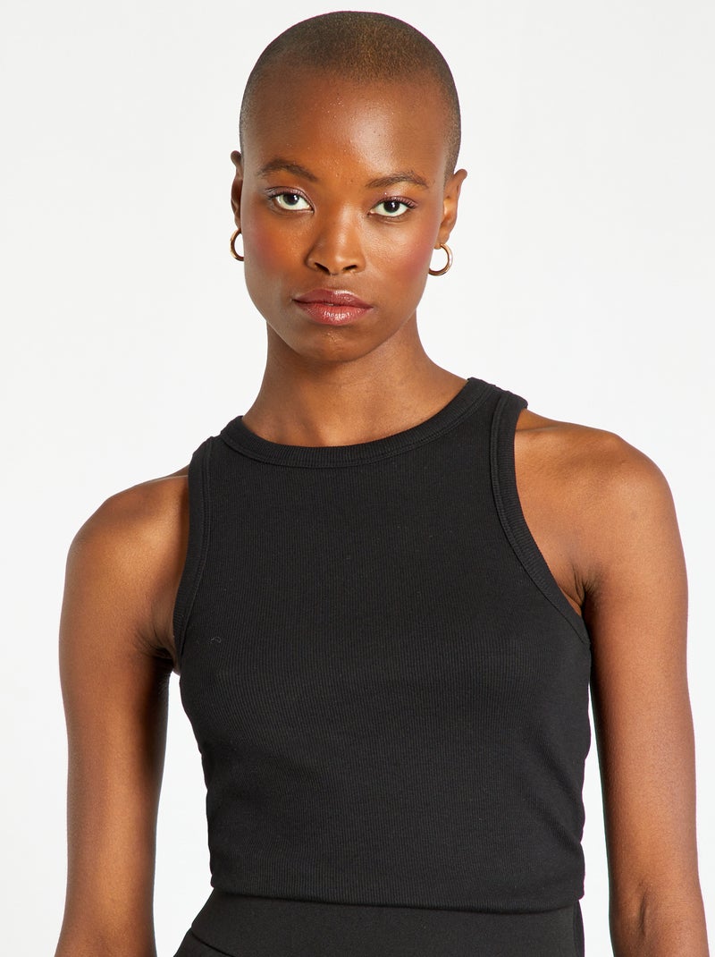Camiseta sin mangas de punto de canalé liso Negro - Kiabi