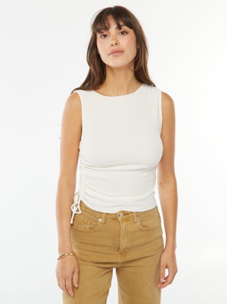 Camiseta sin mangas de punto de crepé con efecto plisado