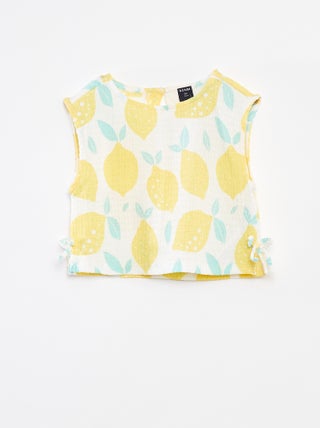 Camiseta sin mangas de punto gofrado con estampado