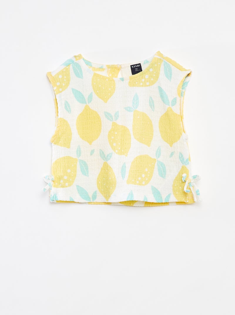 Camiseta sin mangas de punto gofrado con estampado Blanco - Kiabi