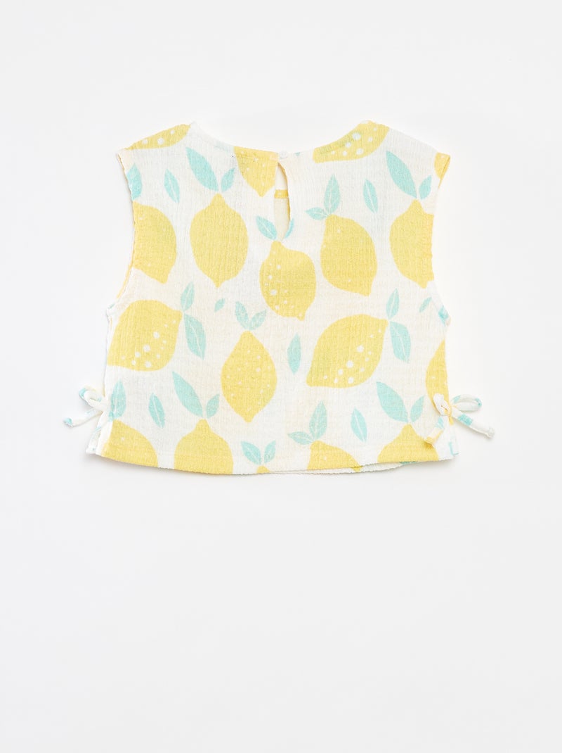 Camiseta sin mangas de punto gofrado con estampado Blanco - Kiabi