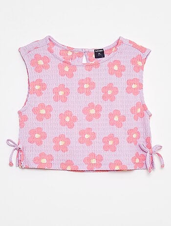 Camiseta sin mangas de punto gofrado con estampado