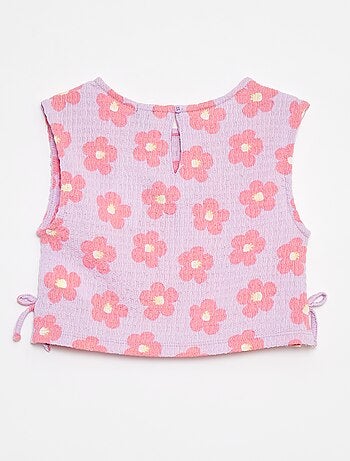 Camiseta sin mangas de punto gofrado con estampado