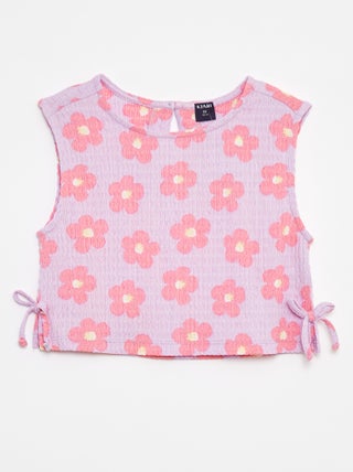 Camiseta sin mangas de punto gofrado con estampado