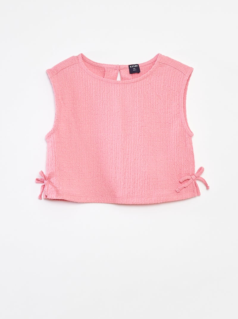 Camiseta sin mangas de punto gofrado con estampado rosa - Kiabi