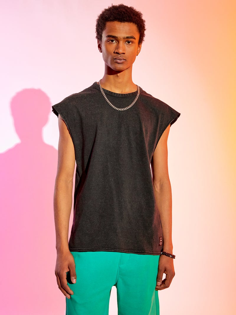 Camiseta sin mangas de punto liso Negro - Kiabi