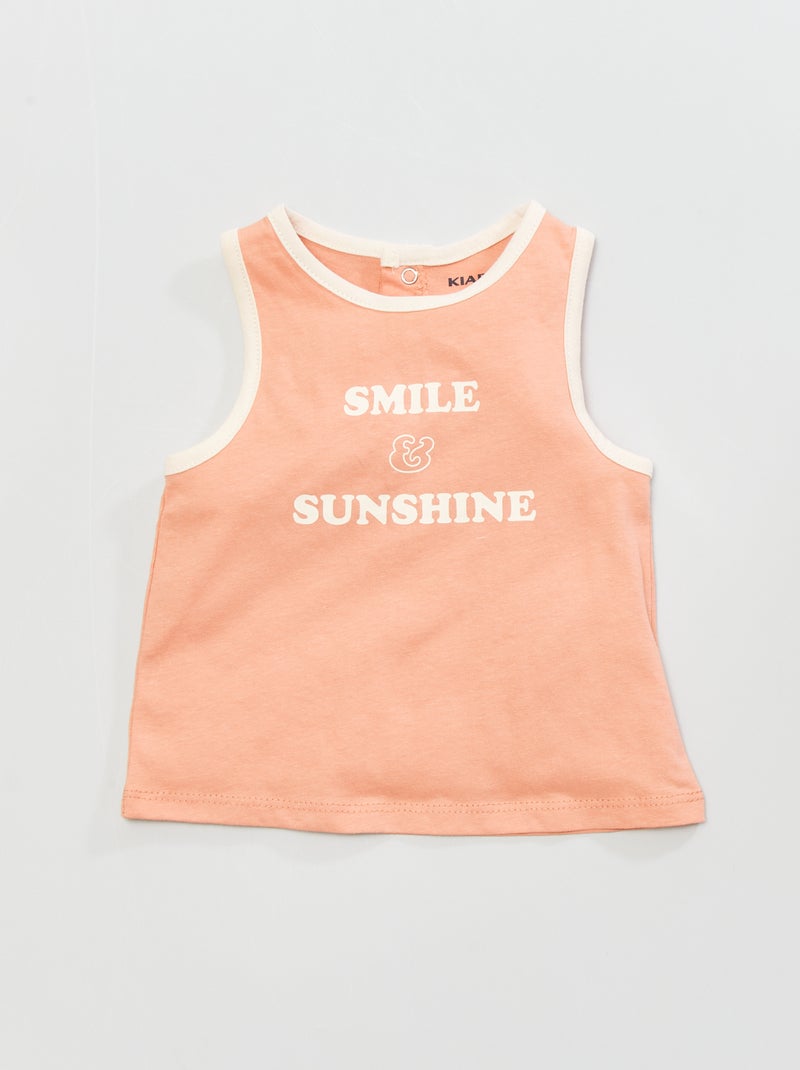Camiseta sin mangas de punto 'smile & sunshine' ROSA - Kiabi