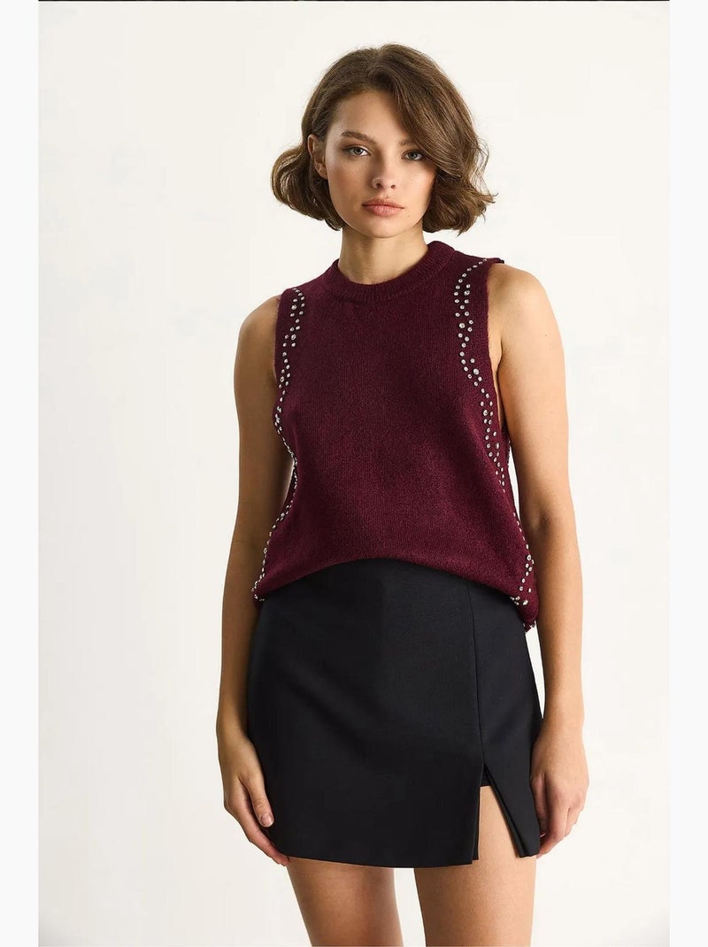 Camiseta sin mangas de punto texturizado cuello redondo lucci Rojo burdeos - Kiabi