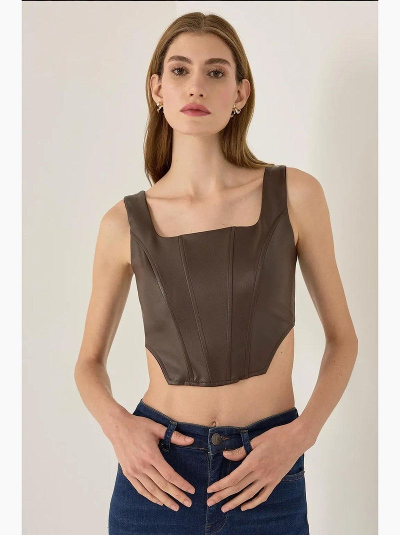 Camiseta sin mangas efecto piel estilo corsé hiccup Marrón - Kiabi
