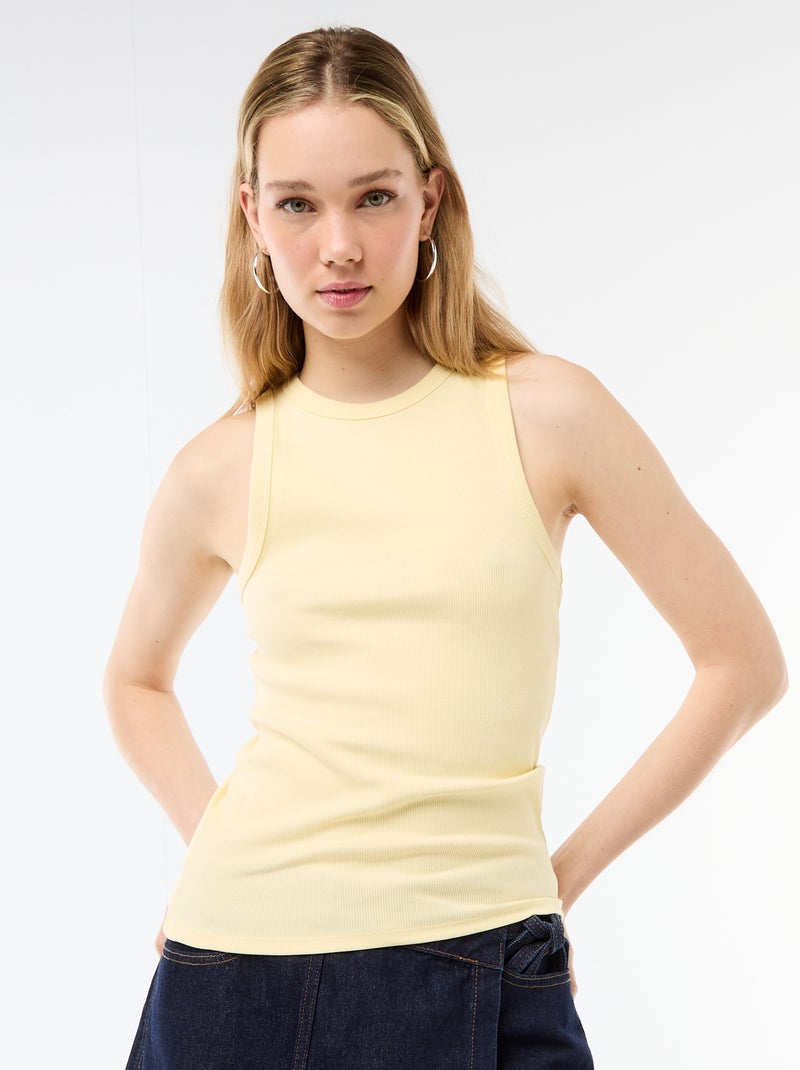 Camiseta sin mangas en canalé Amarillo - Kiabi