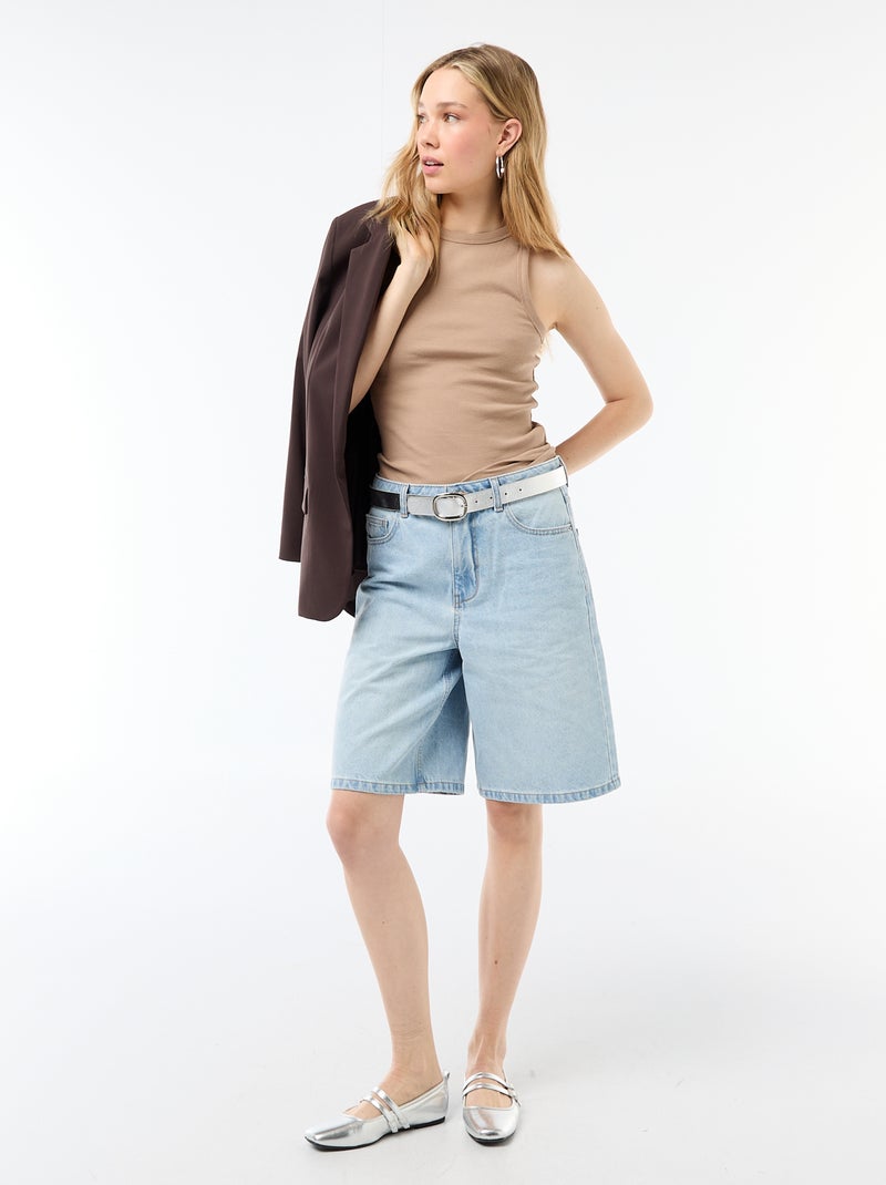Camiseta sin mangas en canalé Beige - Kiabi