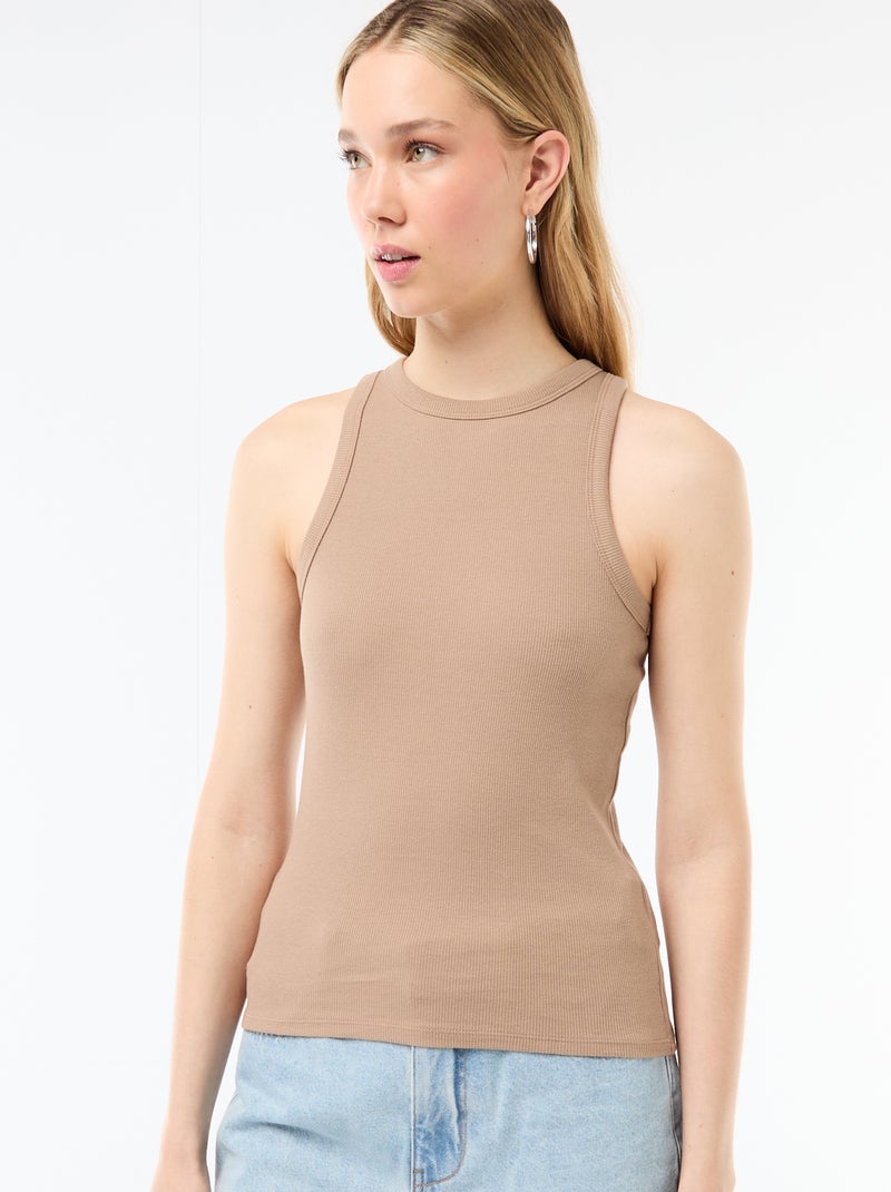 Camiseta sin mangas en canalé Beige - Kiabi