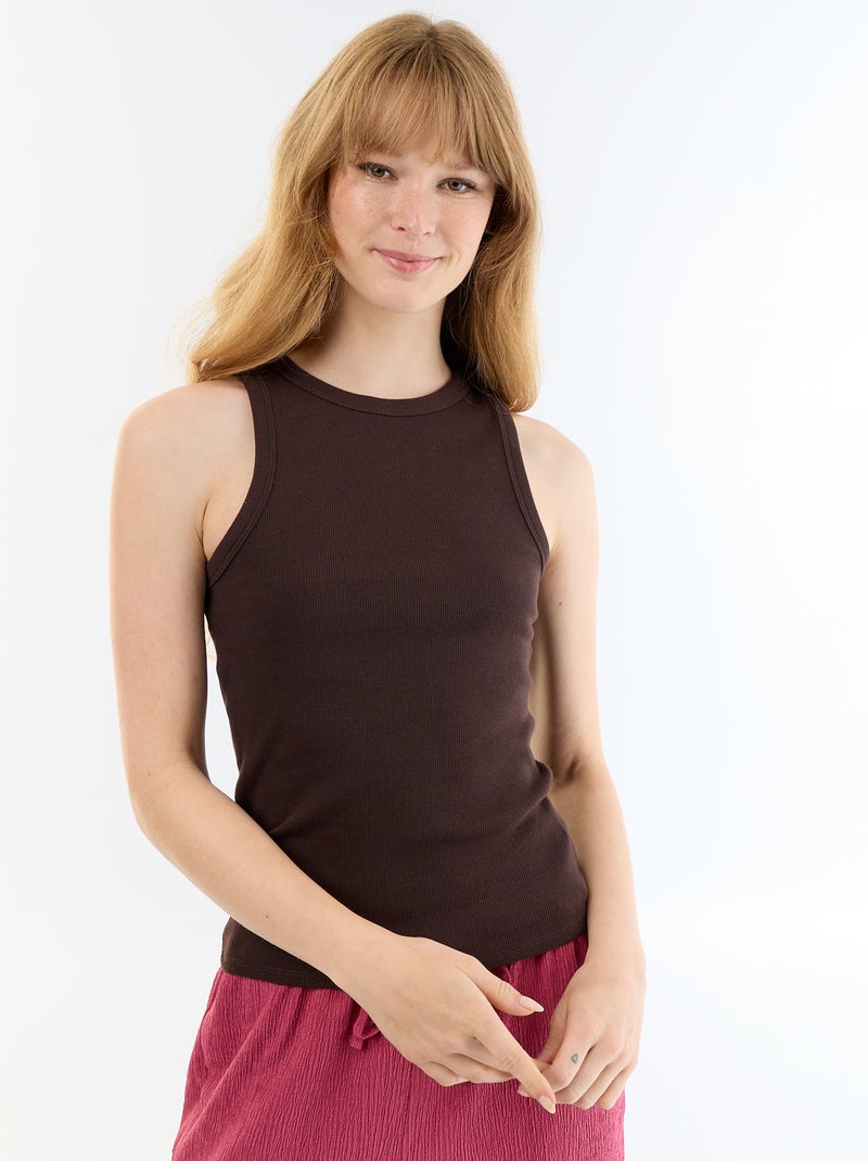 Camiseta sin mangas en canalé Marron - Kiabi