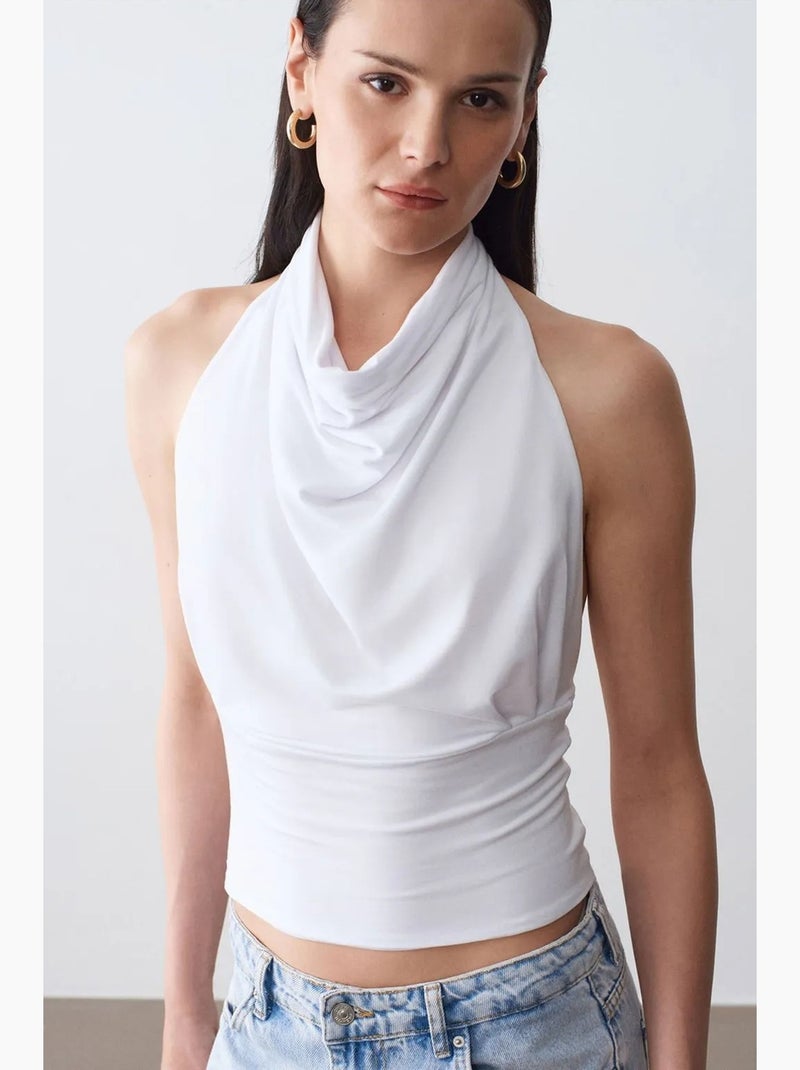 Camiseta sin mangas entallada con escote drapeado dilvin Blanco - Kiabi