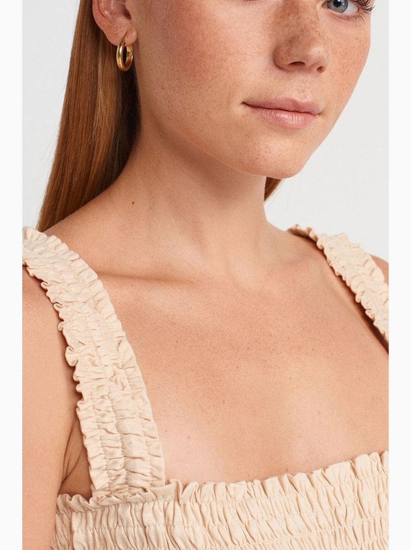 Camiseta sin mangas escote cuadrado con volantes dilvin Beige arcilla - Kiabi