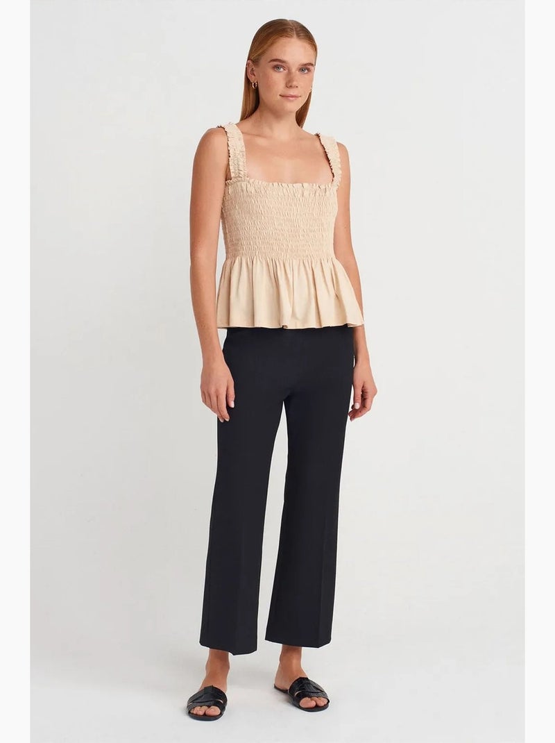 Camiseta sin mangas escote cuadrado con volantes dilvin Beige arcilla - Kiabi