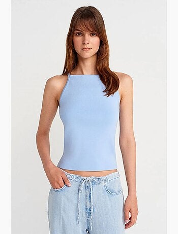 Camiseta sin mangas halter de punto con lazo dilvin