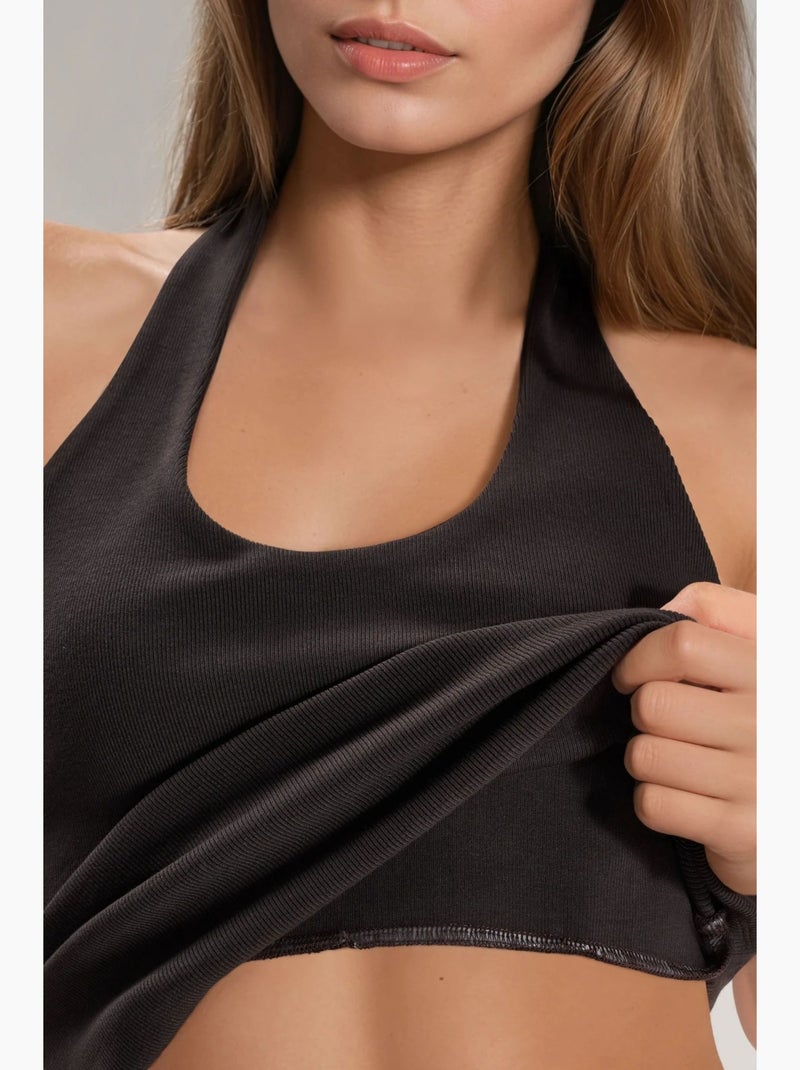 Camiseta sin mangas halter de punto hiccup Marrón chocolate - Kiabi