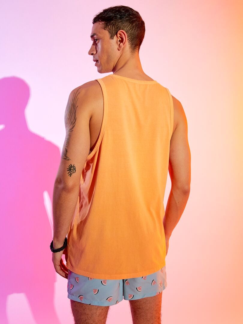 Camiseta sin mangas lisa con cuello redondo naranja albaricoque - Kiabi