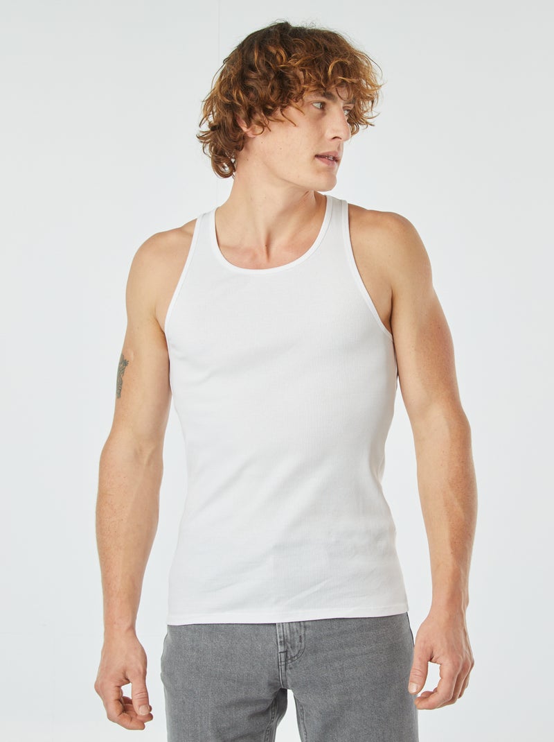 Camiseta sin mangas lisa de canalé blanco - Kiabi