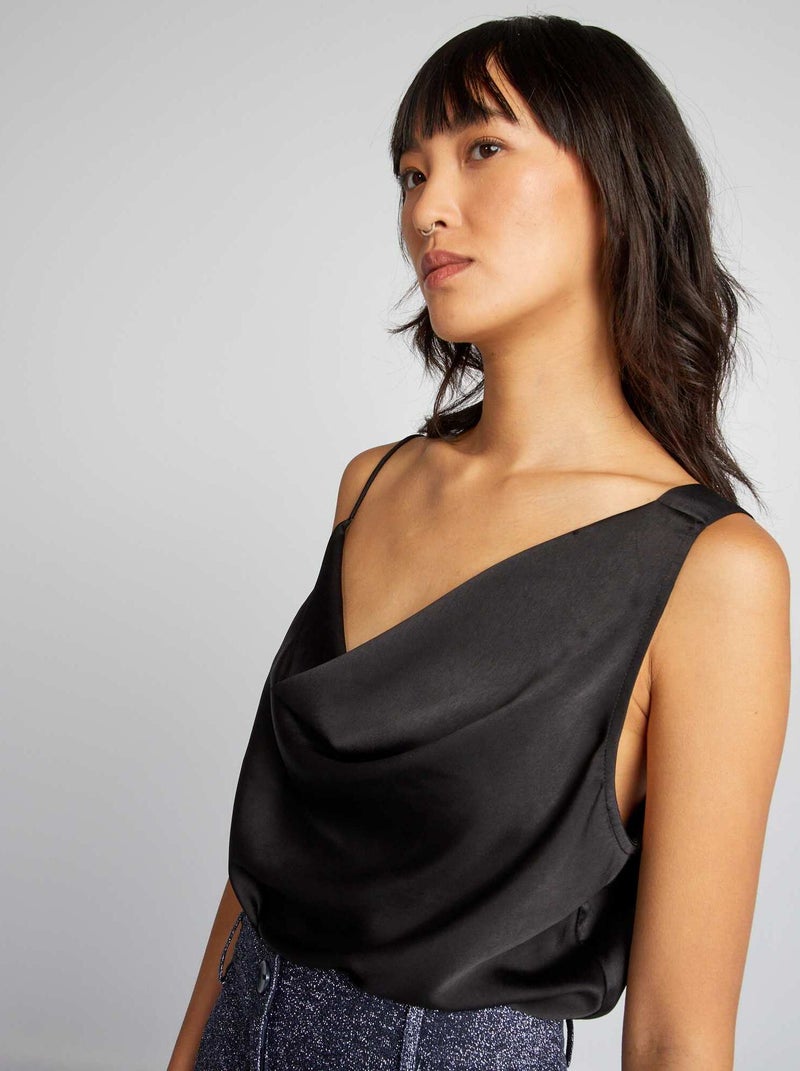 Camiseta sin mangas satinada con cuello desbocado NEGRO - Kiabi
