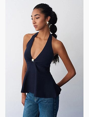 Camiseta sin mangas seamless cuello halter peplum dilvin