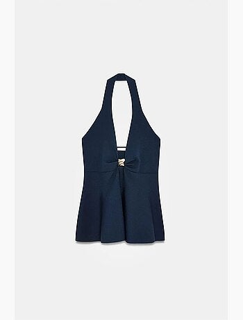 Camiseta sin mangas seamless cuello halter peplum dilvin