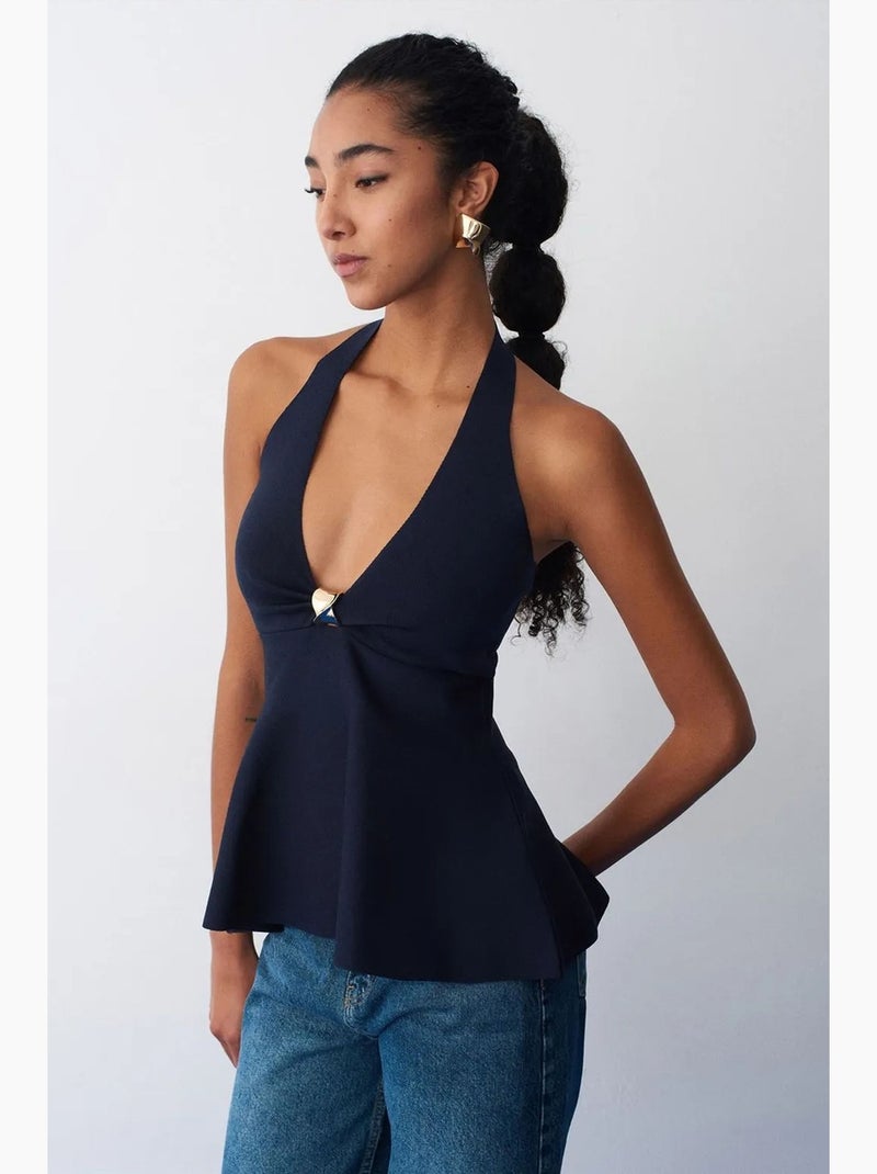 Camiseta sin mangas seamless cuello halter peplum dilvin Azul marino - Kiabi