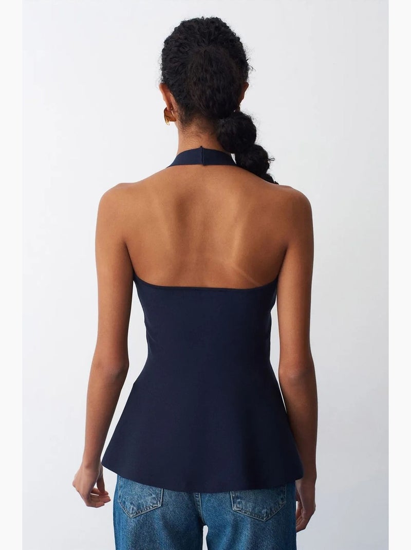 Camiseta sin mangas seamless cuello halter peplum dilvin Azul marino - Kiabi