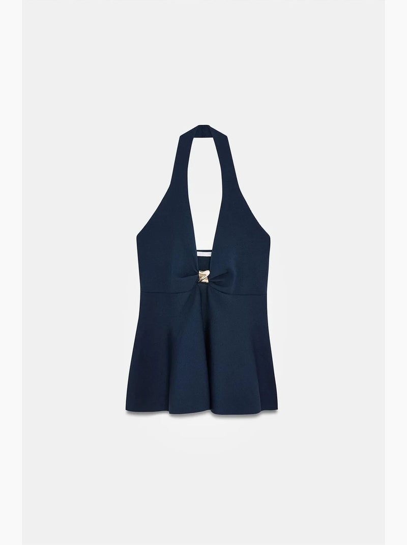 Camiseta sin mangas seamless cuello halter peplum dilvin Azul marino - Kiabi