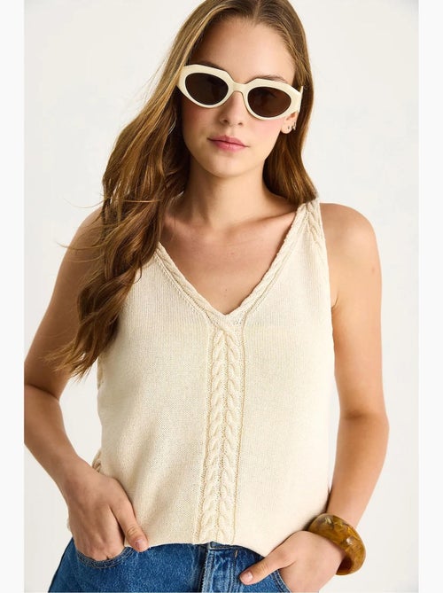 Camiseta sin mangas texturizada escote pico detalle elástico lucci - Kiabi