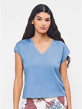 Camiseta sisa con escote pico en algodón y modal