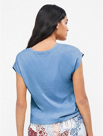 Camiseta sisa con escote pico en algodón y modal