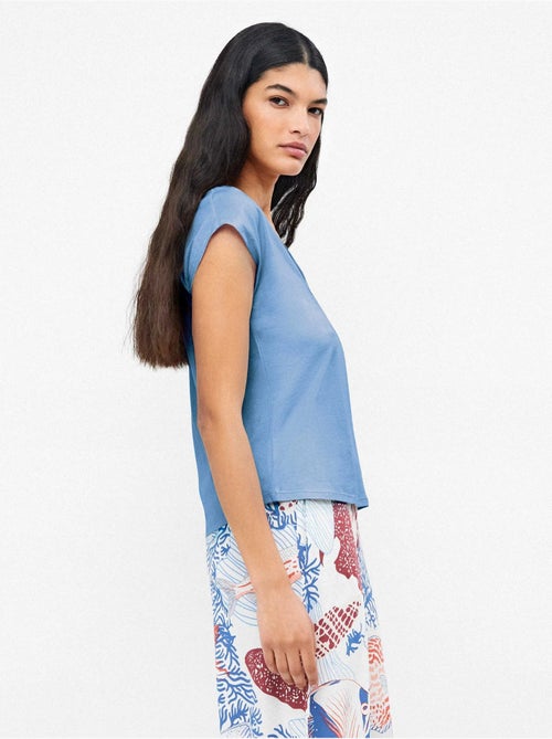 Camiseta sisa con escote pico en algodón y modal - Kiabi
