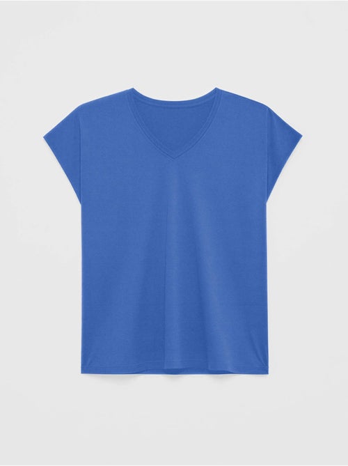 Camiseta sisa con escote pico en algodón y modal - Kiabi