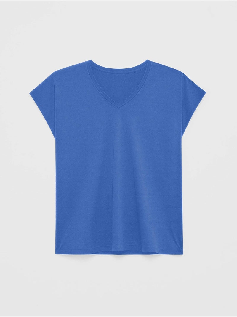 Camiseta sisa con escote pico en algodón y modal Azul - Kiabi