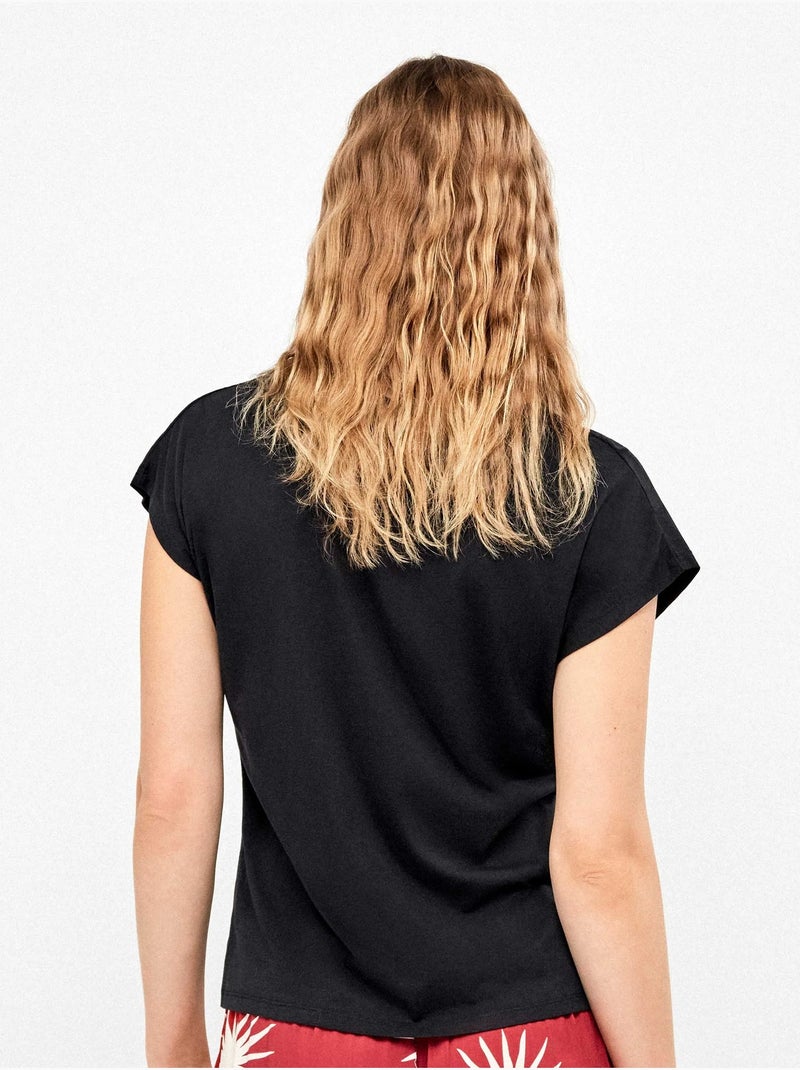Camiseta sisa con escote pico en algodón y modal Negro - Kiabi