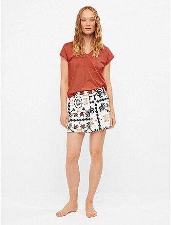 Camiseta sisa con escote pico en algodón y modal