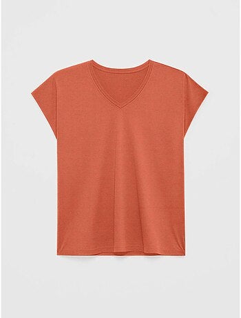 Camiseta sisa con escote pico en algodón y modal