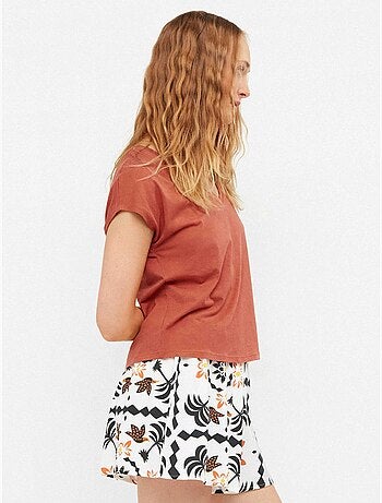 Camiseta sisa con escote pico en algodón y modal