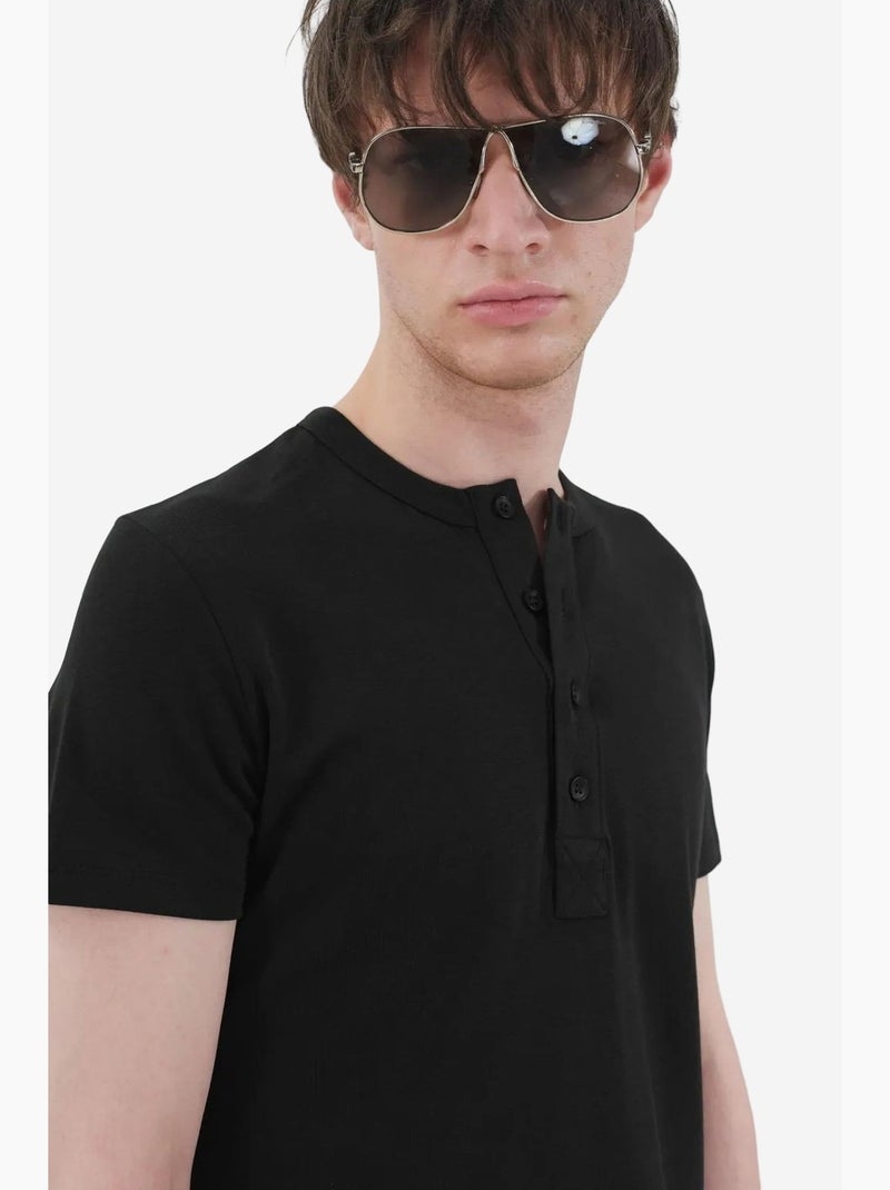 Camiseta slim fit con cuello redondo y botones giesto Negro - Kiabi