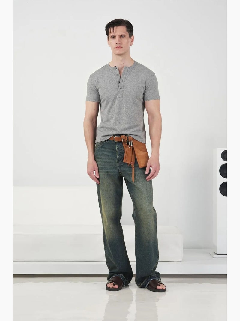 Camiseta slim fit de cuello redondo con botones giesto Gris - Kiabi