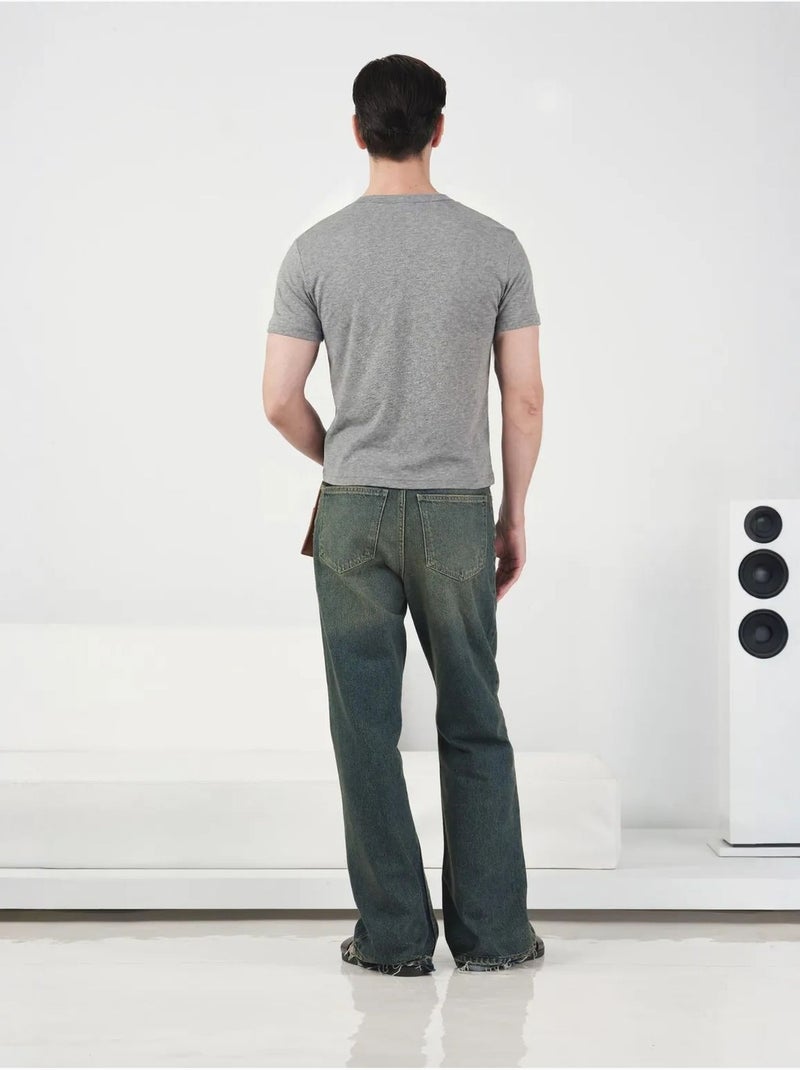 Camiseta slim fit de cuello redondo con botones giesto Gris - Kiabi