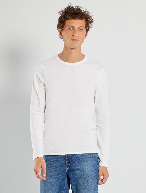 Camiseta slim fit de manga larga - blanco - Kiabi - 4.00€