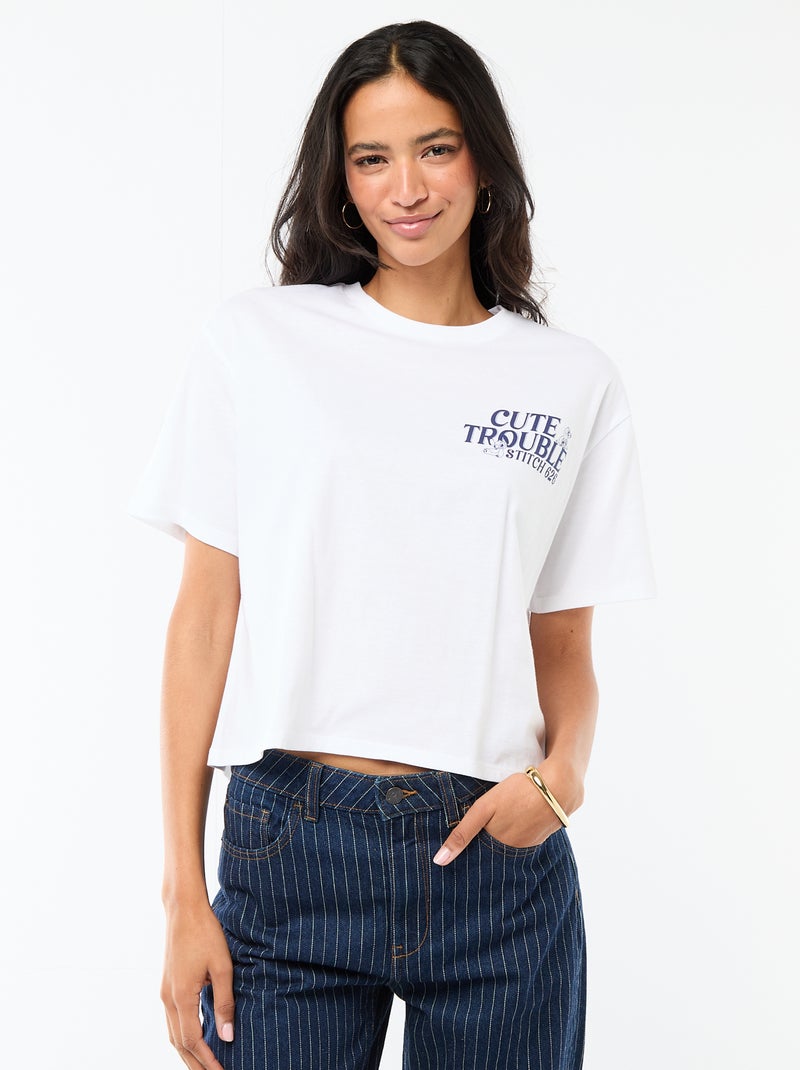 Camiseta 'Stitch' corta de manga corta Blanco - Kiabi