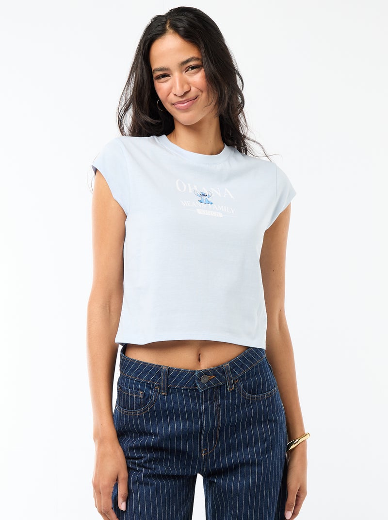 Camiseta 'Stitch' cropped Azul - Kiabi