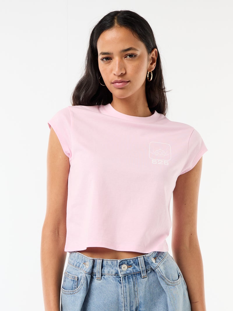 Camiseta 'Stitch' cropped 'Disney' Rosa - Kiabi