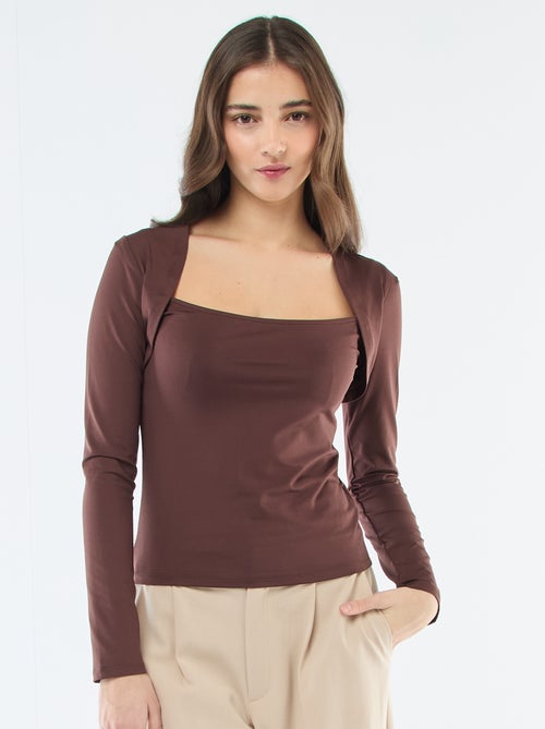 Camiseta stretch lisa de manga larga y cuello cuadrado - Kiabi